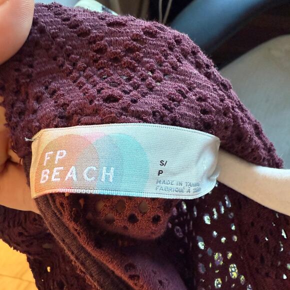 Free People Beach About Time Top Burgundy Lace Tunic Top Small - Picture 6 of 8